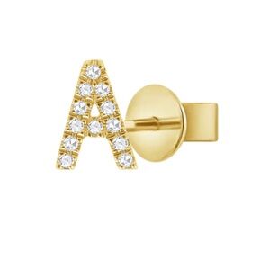 14k Yellow Gold Diamond “A” Initial Stud Earring